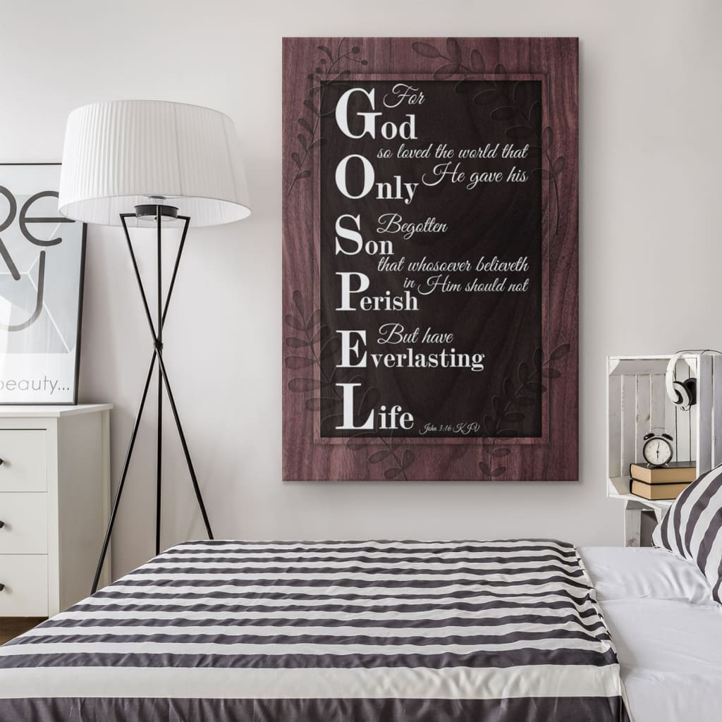 John 3:16 KJV For God So Loved The World, Rustic, Scripture Canvas Wall Art