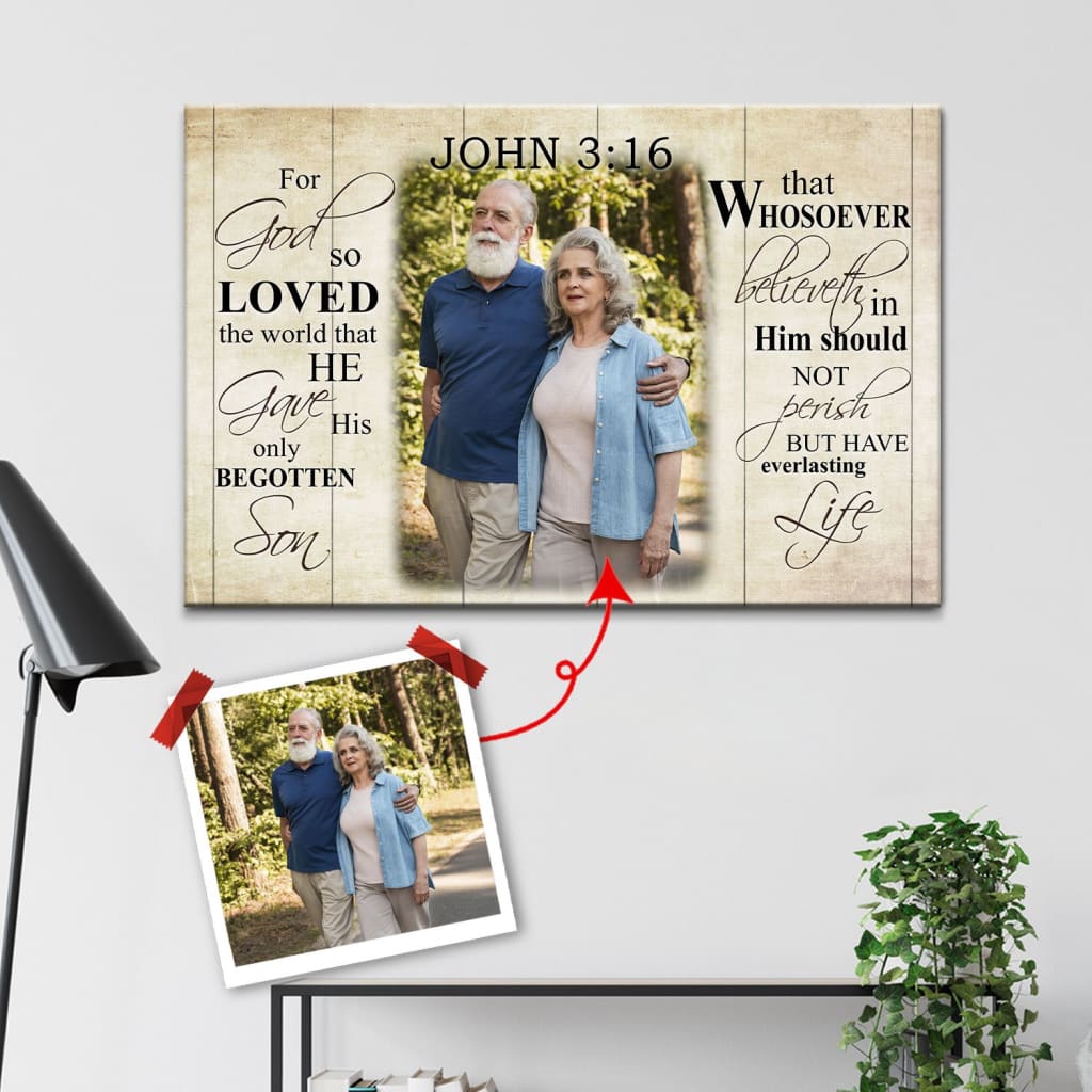 Personalized 'For God So Loved The World' John 3:16 KJV Wall Art Canvas With Custom Photo