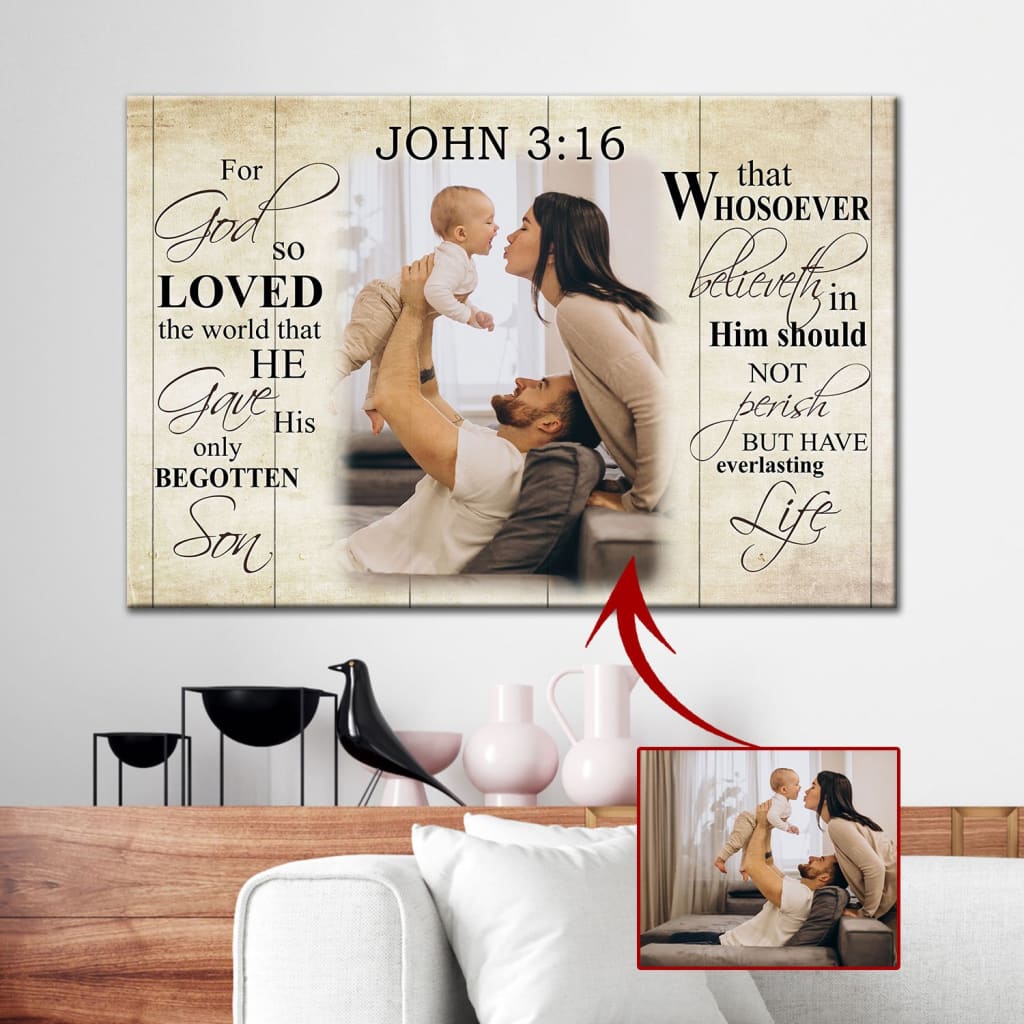 Personalized 'For God So Loved The World' John 3:16 KJV Wall Art Canvas With Custom Photo