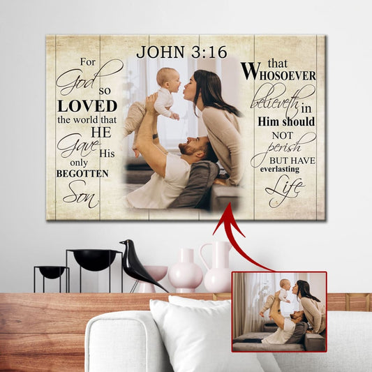 Personalized 'For God So Loved The World' John 3:16 KJV Wall Art Canvas With Custom Photo