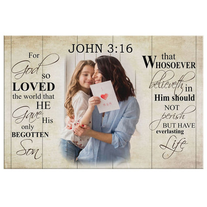 Personalized 'For God So Loved The World' John 3:16 KJV Wall Art Canvas With Custom Photo