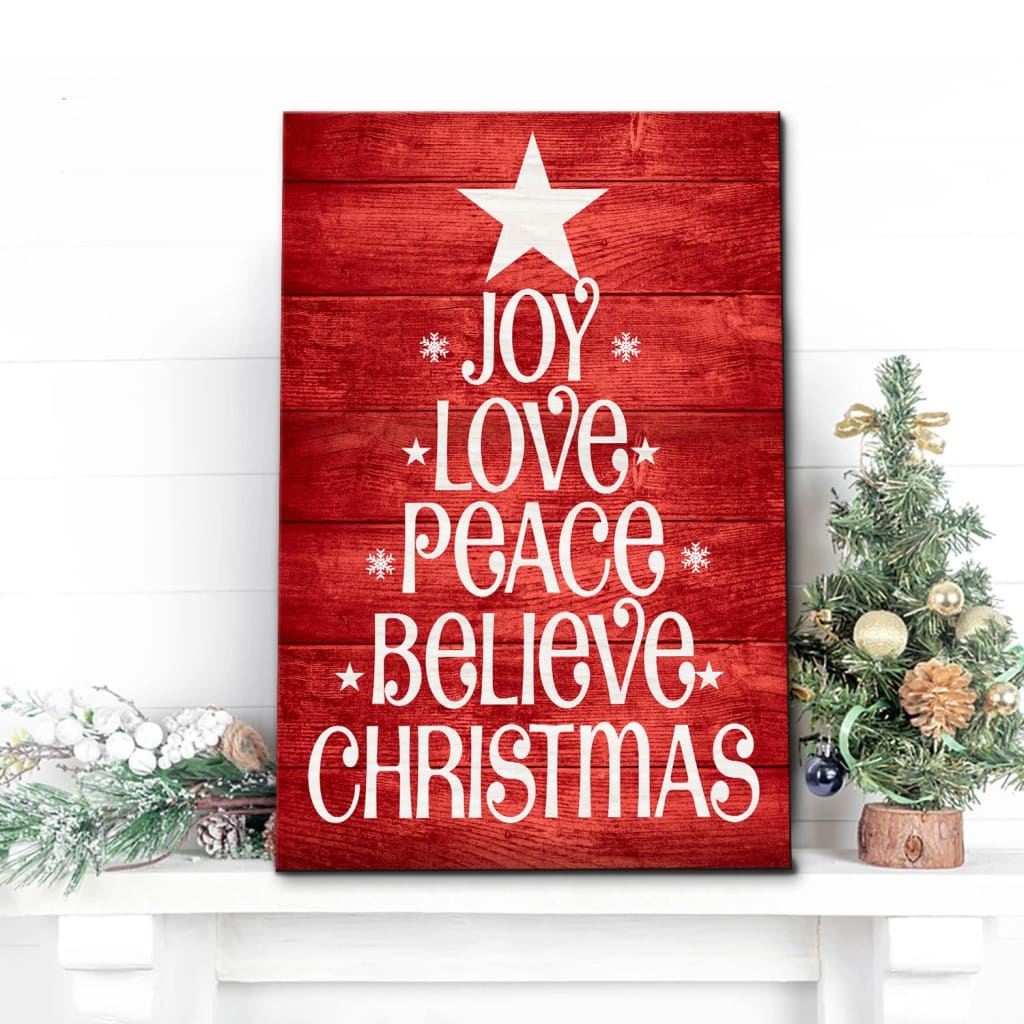 Joy Love Peace Believe Christmas Wall Art Canvas, Christian Christmas Gifts