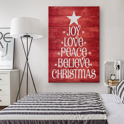 Joy Love Peace Believe Christmas Wall Art Canvas, Christian Christmas Gifts