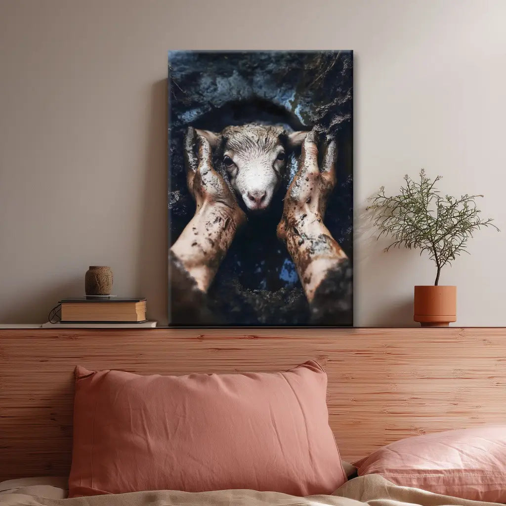 Jesus Rescues The Lost Lamb In The Mud - Christian Wall Art Canvas