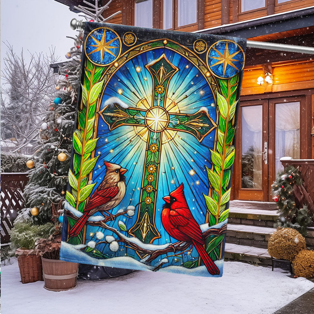 Cardinal Christian Cross Christmas Flag - Faith-Inspired Holiday Gift & Décor  - 3-Day Shipping