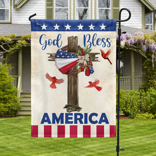 Flagwix American Flag - Christian Cross American Wreath God Bless America Flag