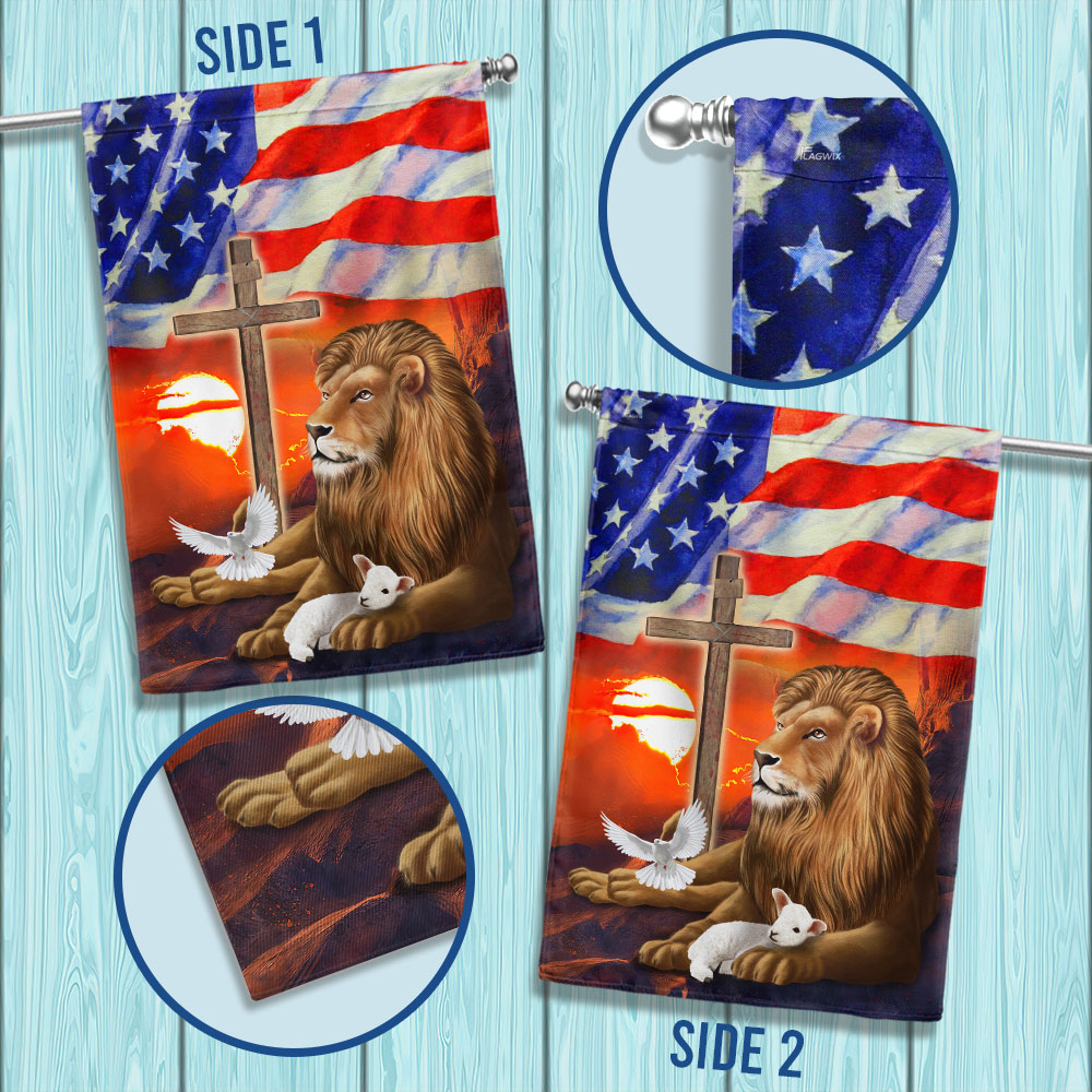Lion and Lamb Christian Cross American Flag