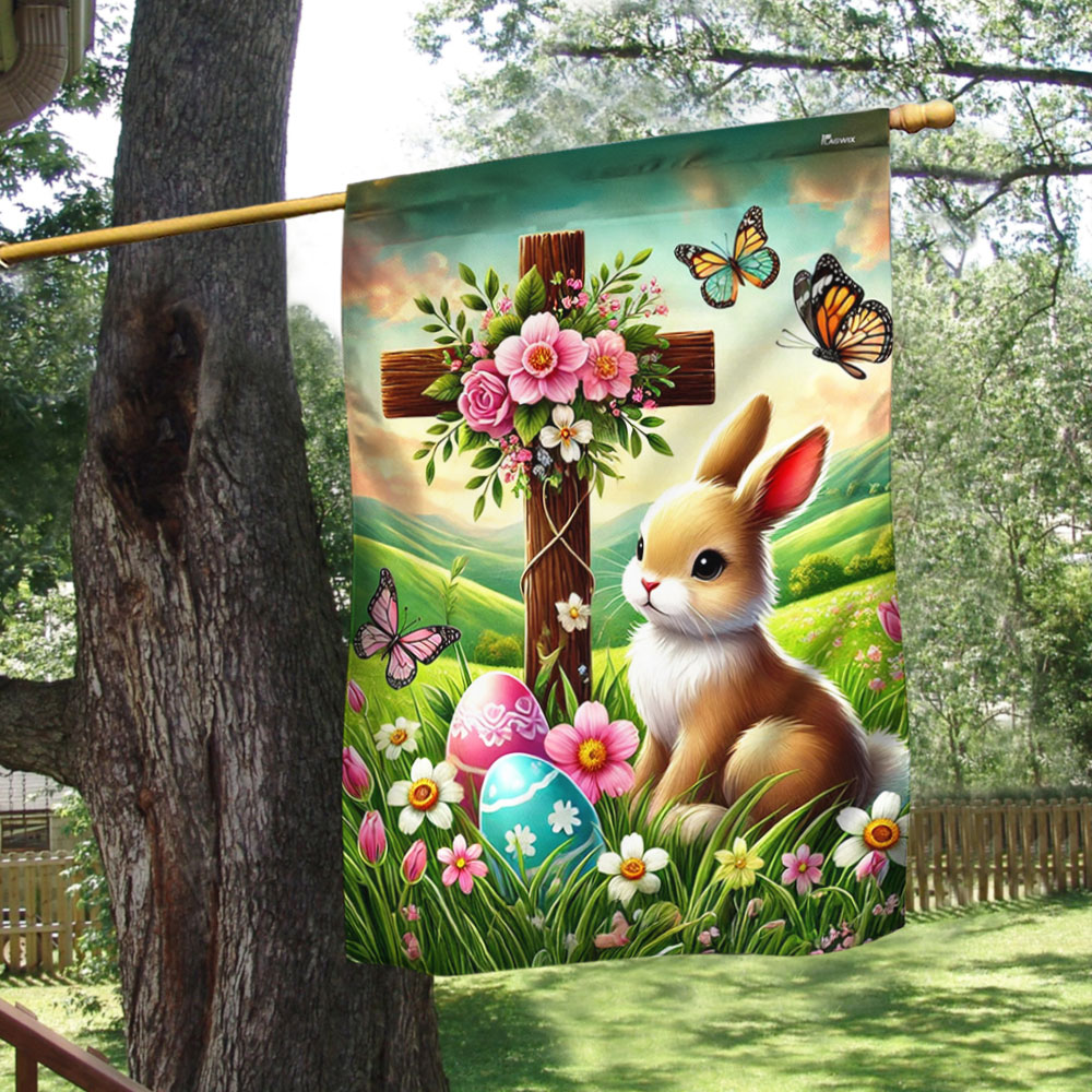 Easter Rabbit Bunny Christian Cross Happy Easter Flag