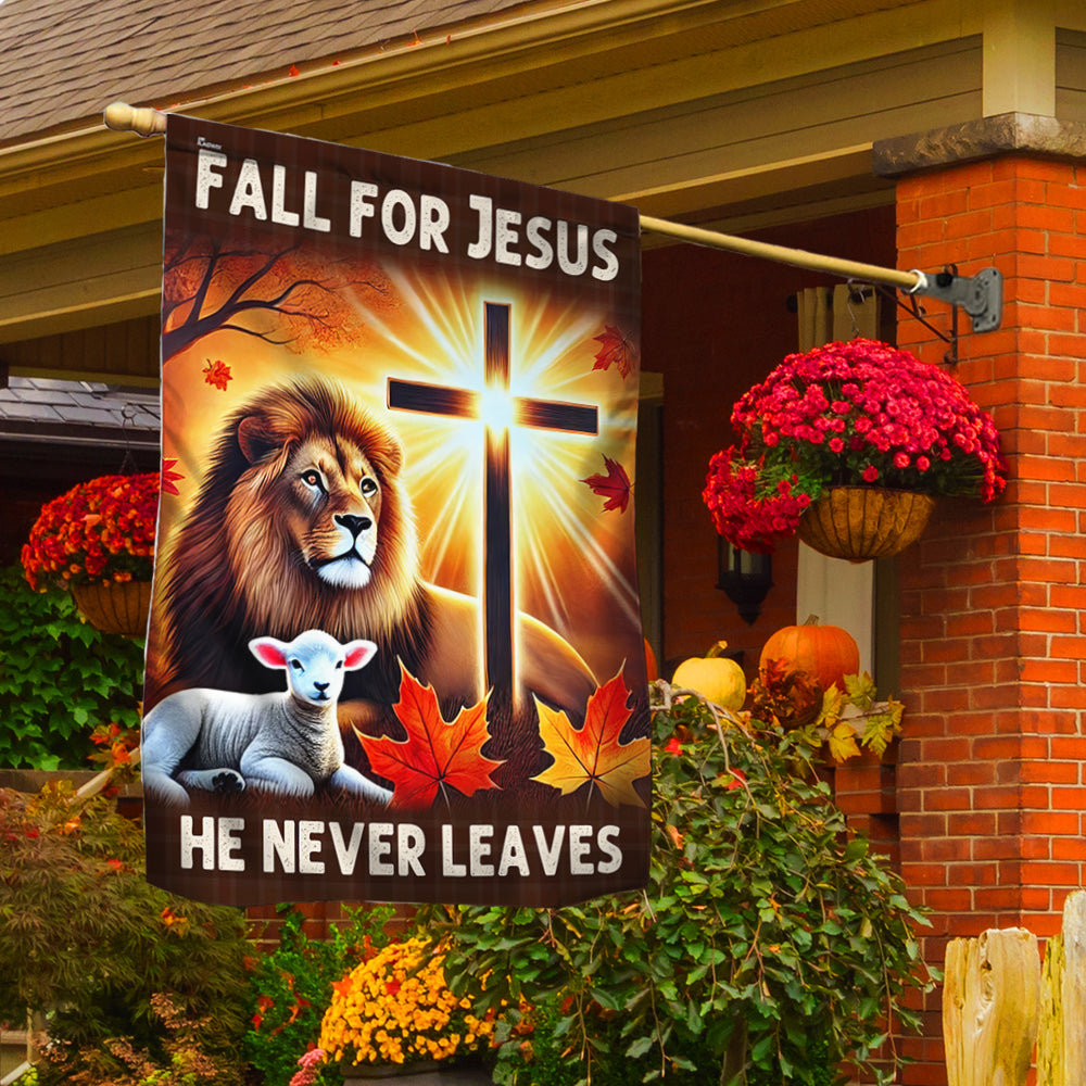 Jesus Fall Flag Fall For Jesus He Never Leaves God Lion of Judah Flag