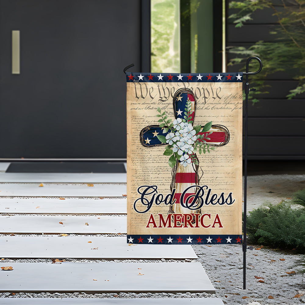 Flagwix American Flag - Patriotic God Bless America 4th of july Christian Cross Flag