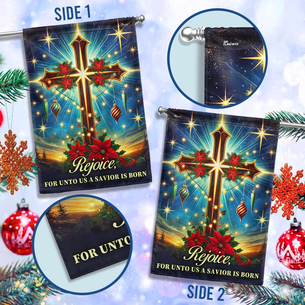 Christian Cross Christmas Flag Rejoice For Unto Us A Savior Is Born Flag