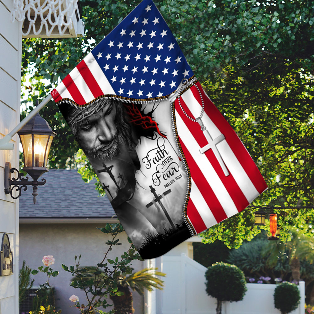Faith Over Fear. Jesus Under American Flag