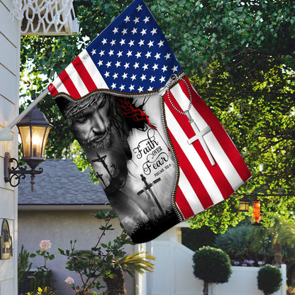 Faith Over Fear. Jesus Under American Flag