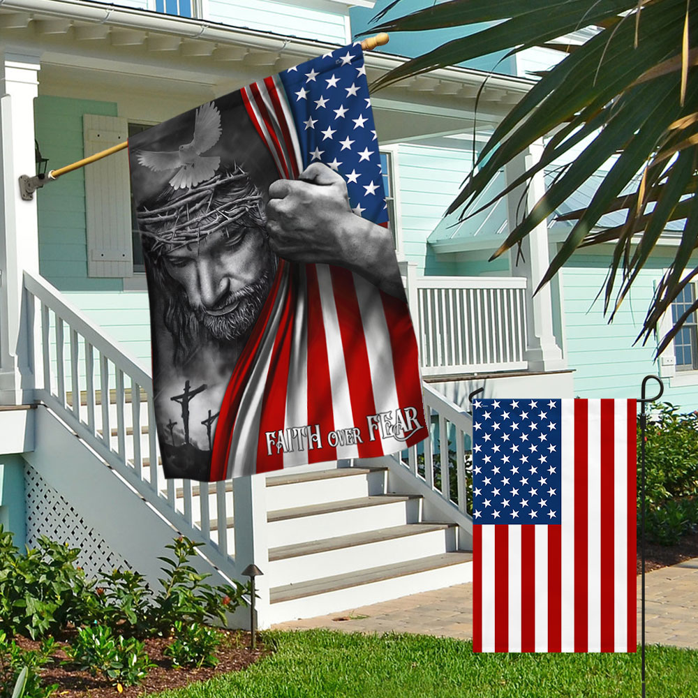 Jesus American Flag Faith Over Fear God Jesus Two-Sided Flag