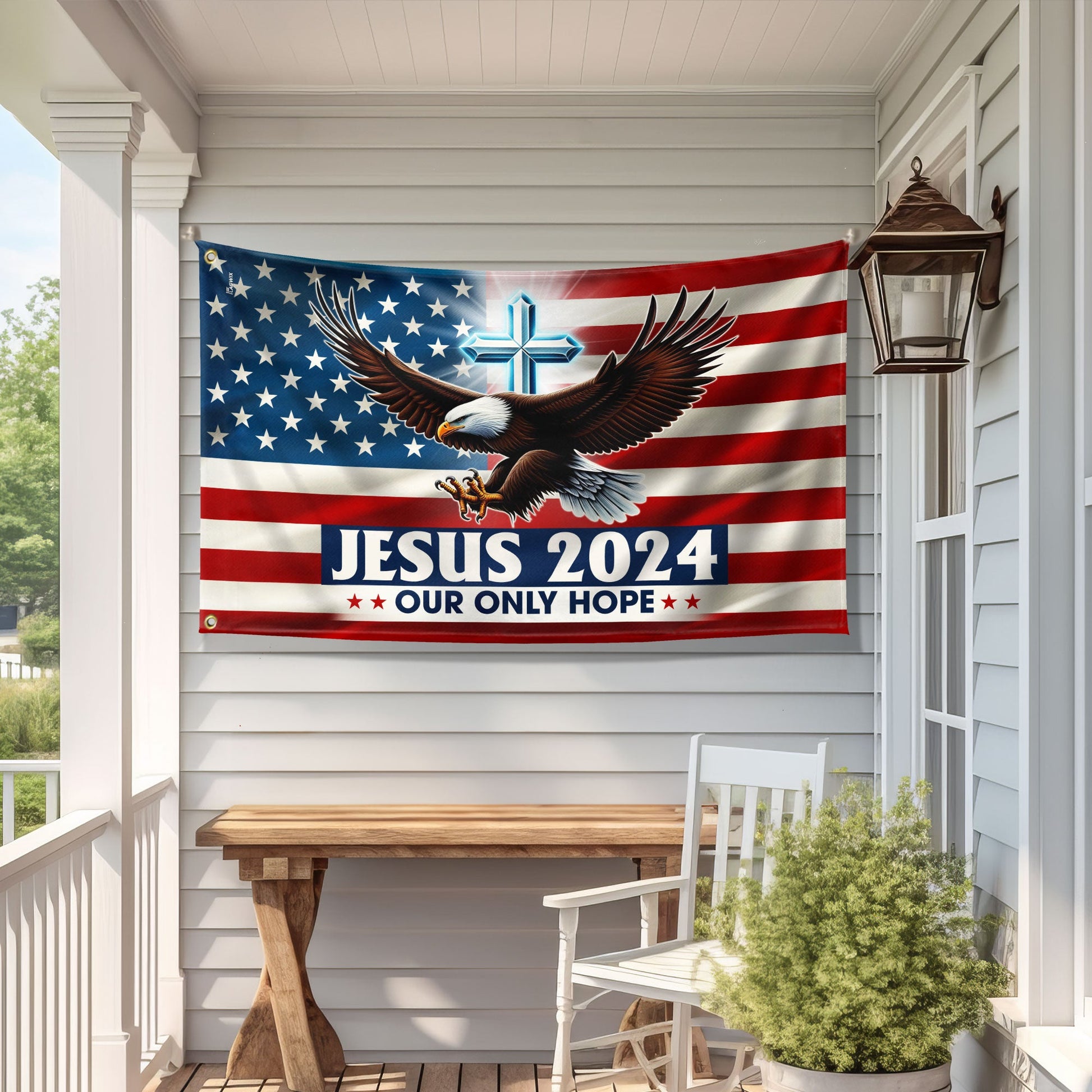Jesus Our Hope American Eagle Grommet Flag