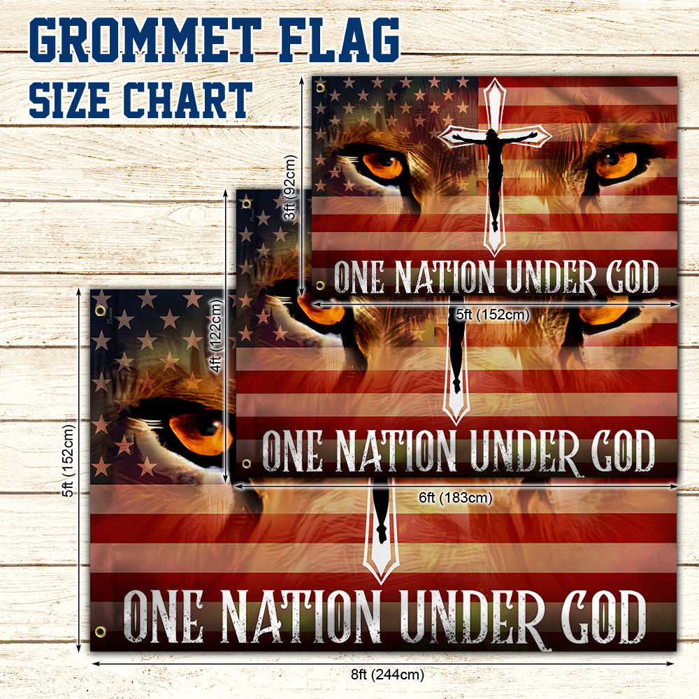 Jesus Lion Eyes Grommet Flag One Nation Under God
