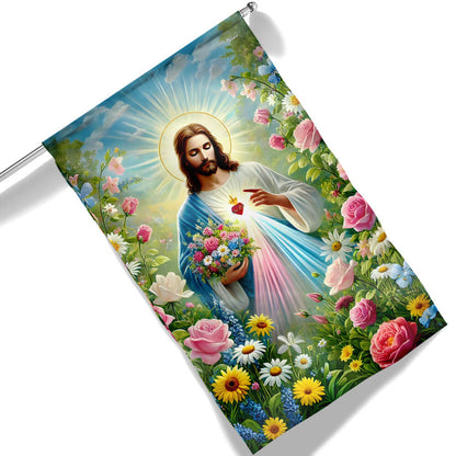 Jesus Holding Flowers Garden Spring Flag