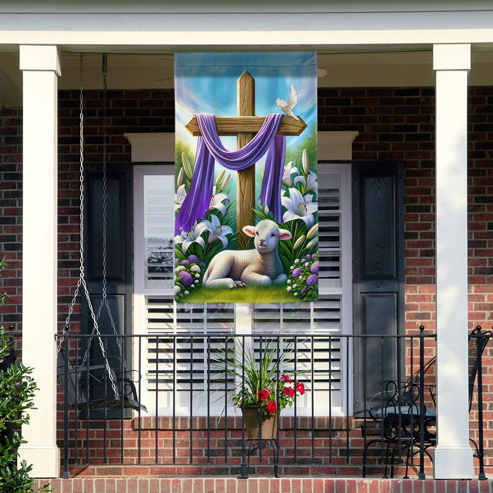 FLAGWIX  Easter Day Lamb Purple Cloth on Cross Flag