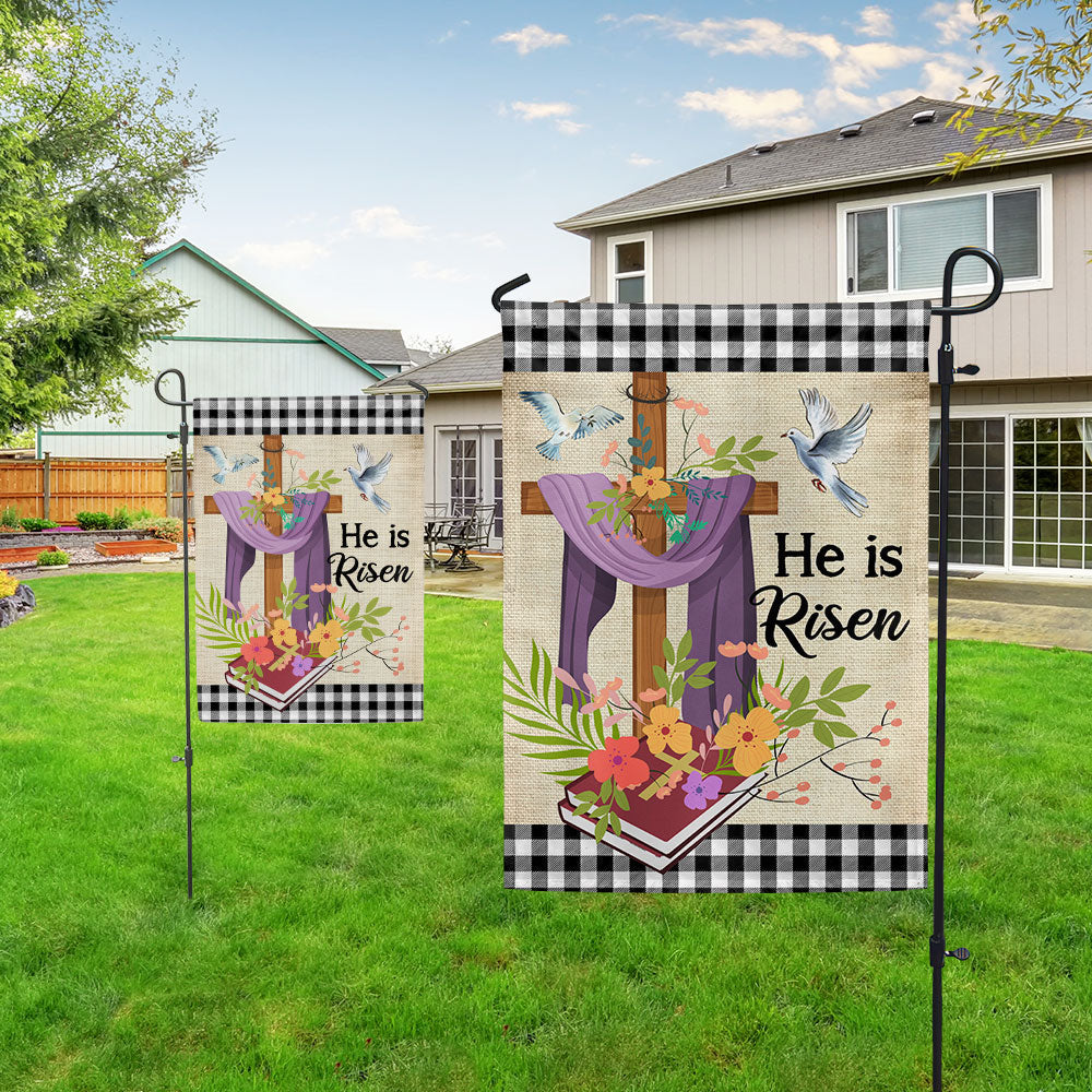 Easter Christian Cross Jesus Christ He Is Risen Flag