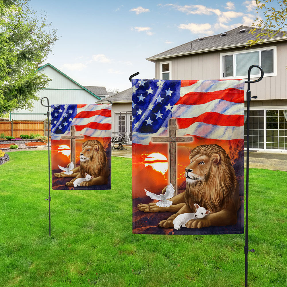 Lion and Lamb Christian Cross American Flag