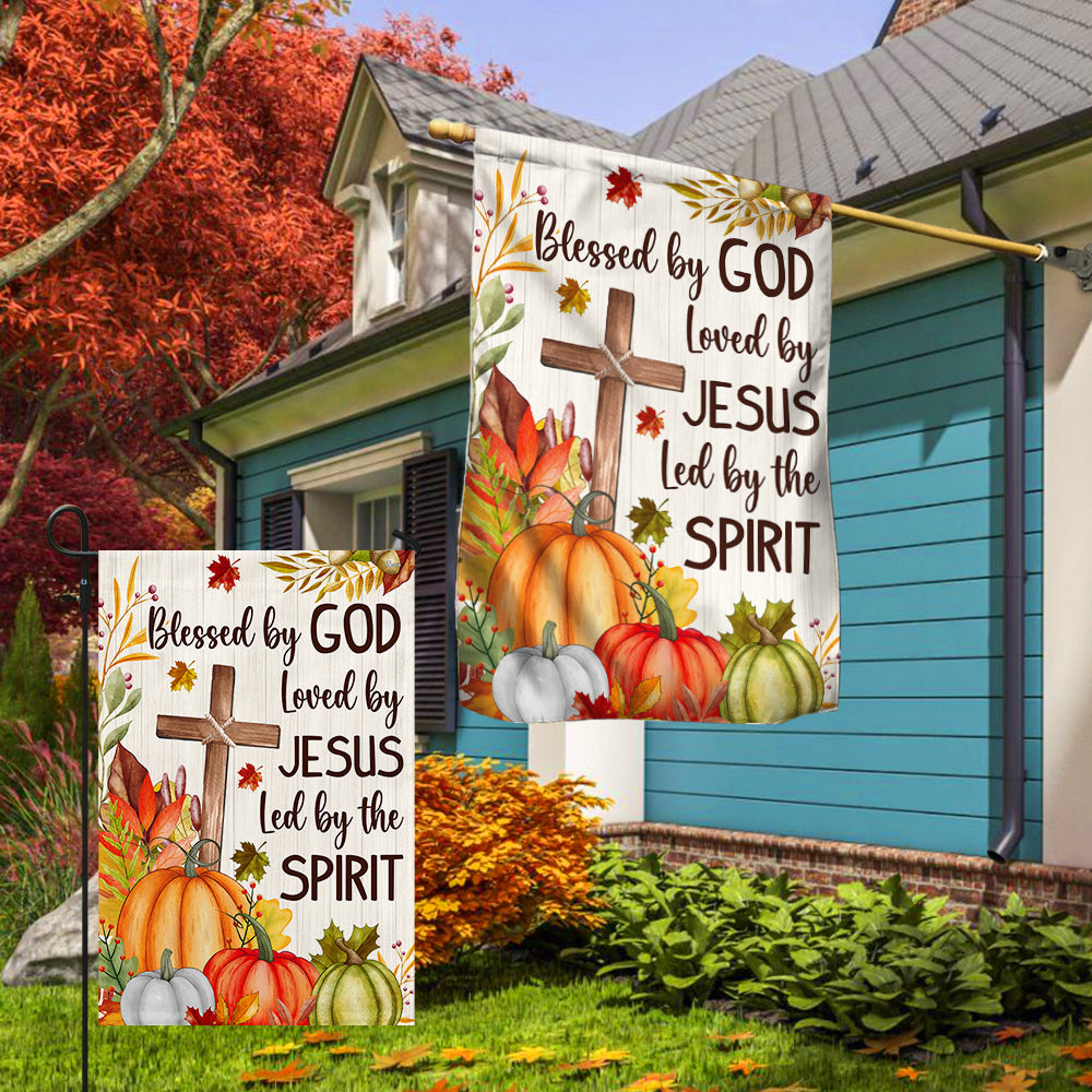 Fall Christian Cross Flag Blessed By God Loved By Jesus Led By The Spirit Flag