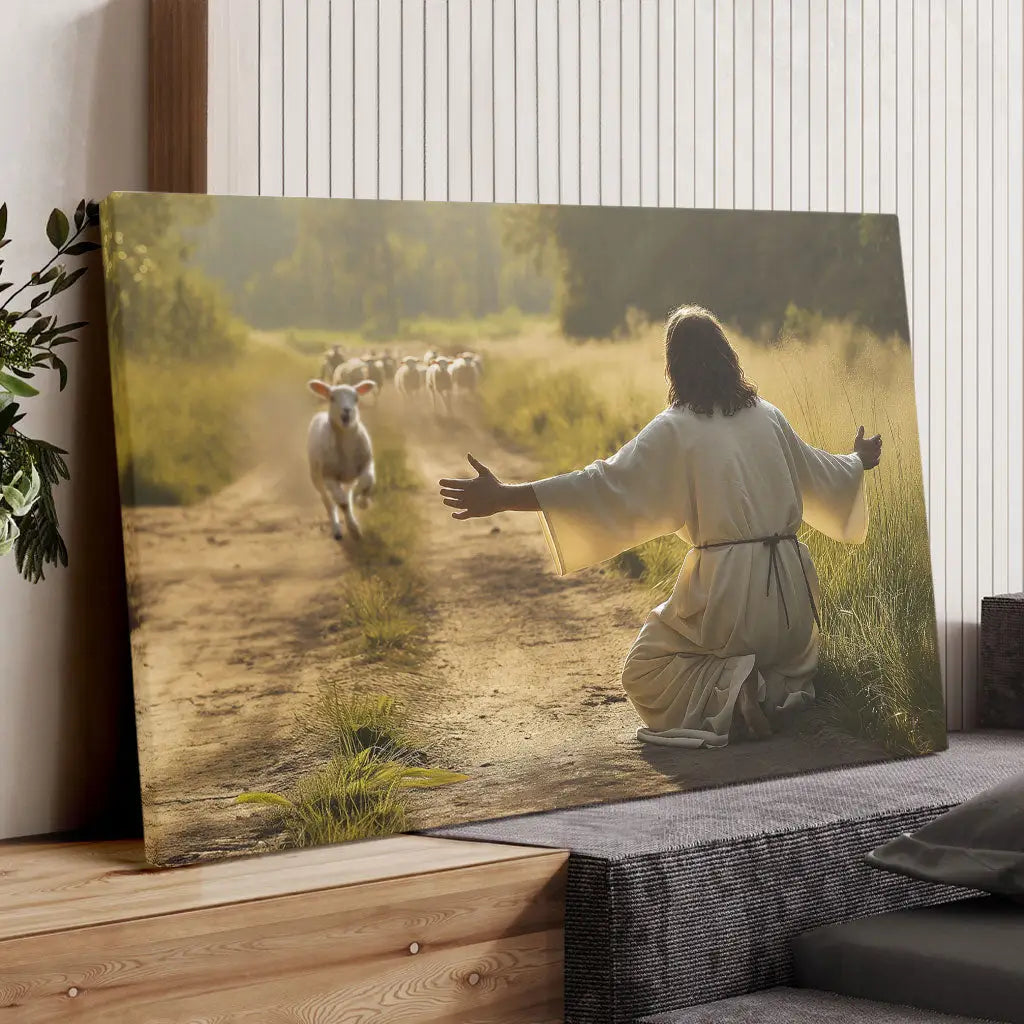 Lamb Runs to Jesus Wall Art Canvas