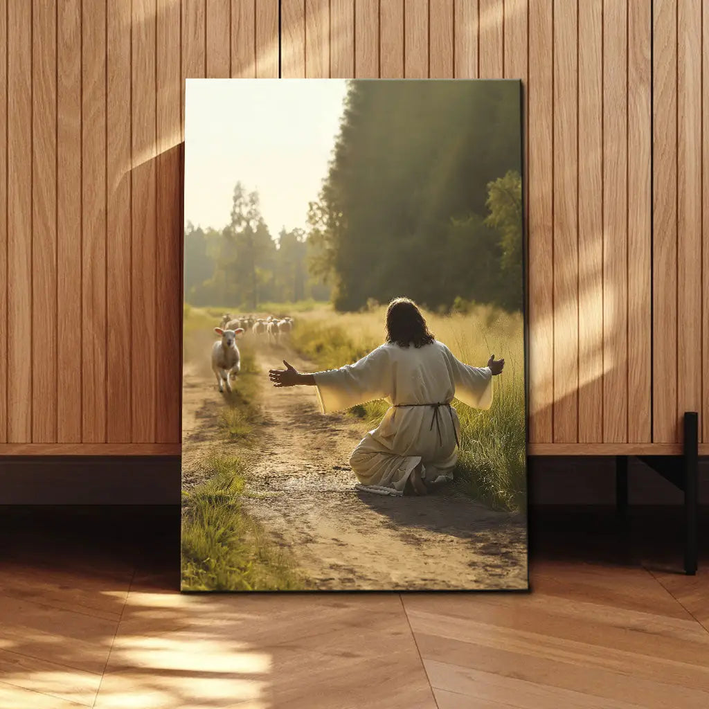 Lamb Runs to Jesus Wall Art Canvas