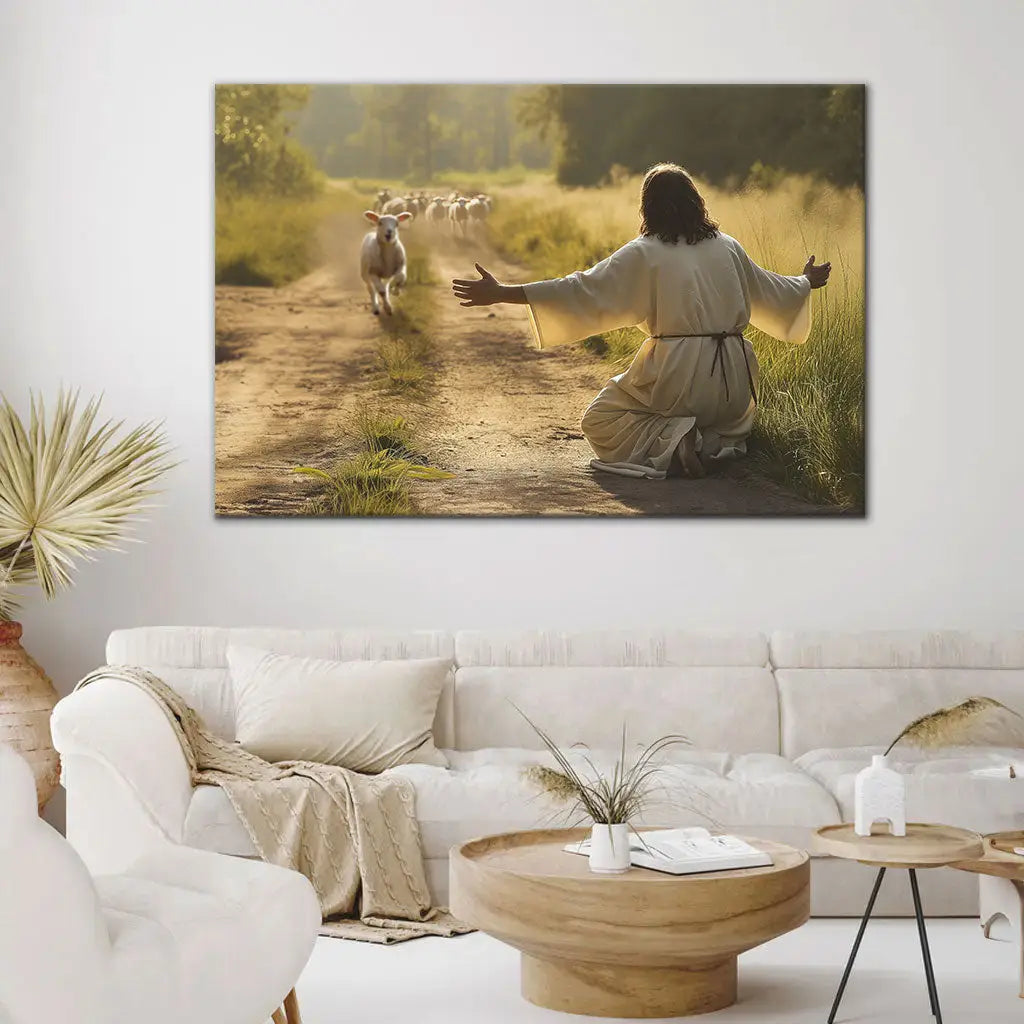 Lamb Runs to Jesus Wall Art Canvas