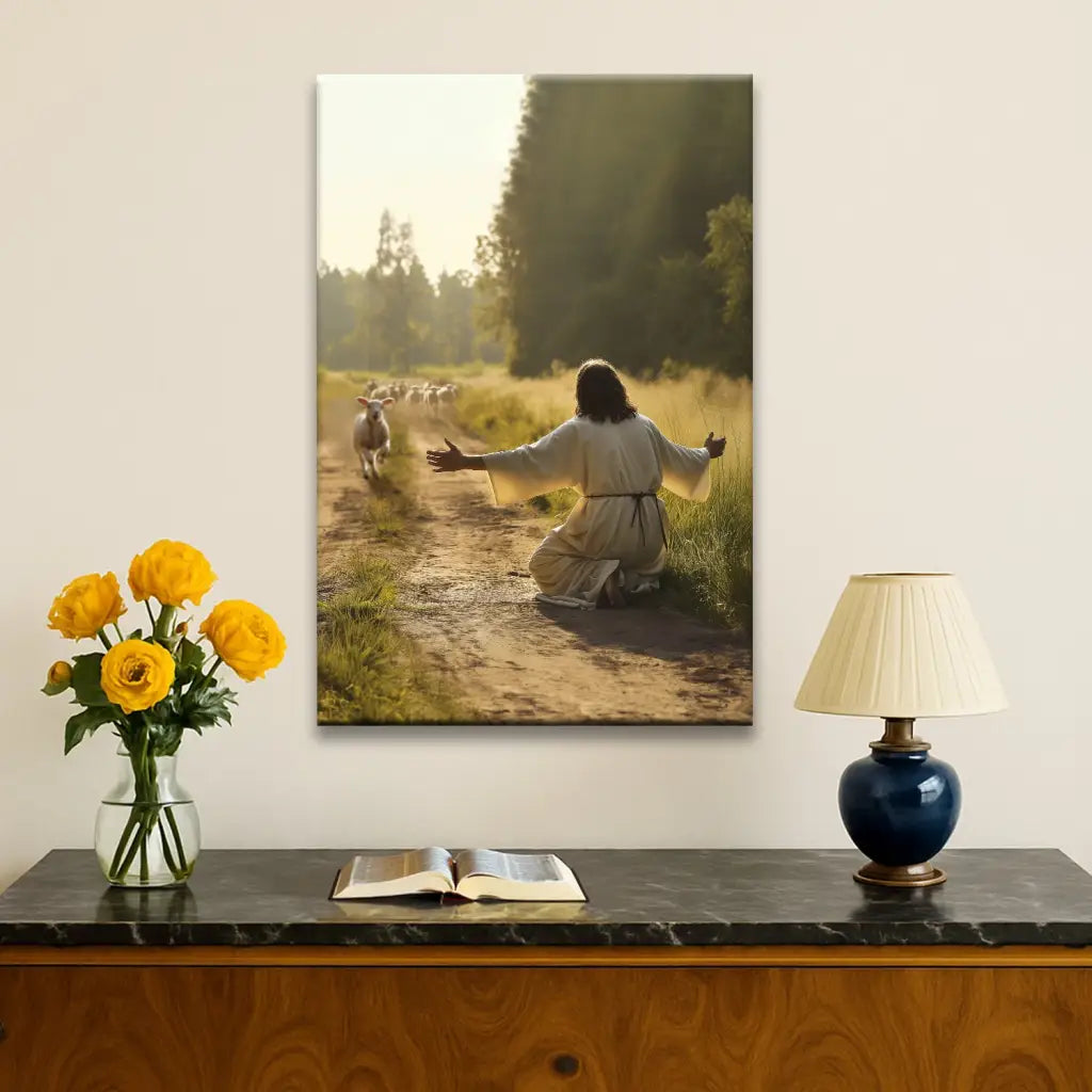 Lamb Runs to Jesus Wall Art Canvas