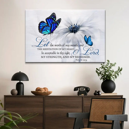 Psalm 19:14 – Let the Words of My Mouth Canvas - Butterfly Christian Wall Art
