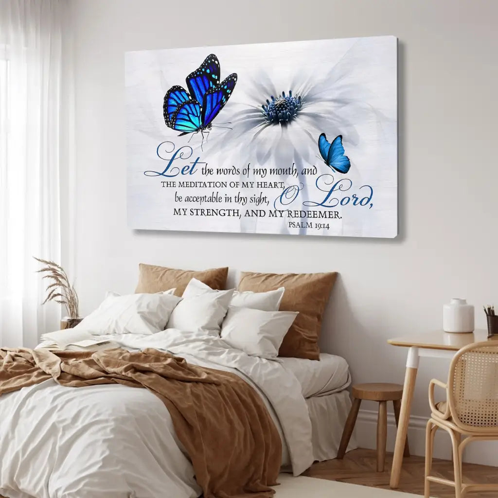 Psalm 19:14 – Let the Words of My Mouth Canvas - Butterfly Christian Wall Art