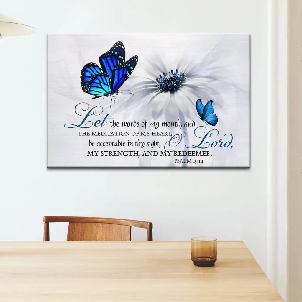 Psalm 19:14 – Let the Words of My Mouth Canvas - Butterfly Christian Wall Art