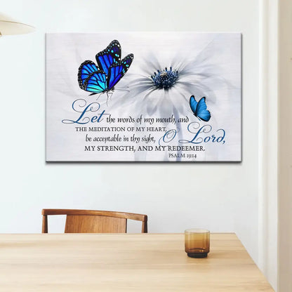 Psalm 19:14 – Let the Words of My Mouth Canvas - Butterfly Christian Wall Art