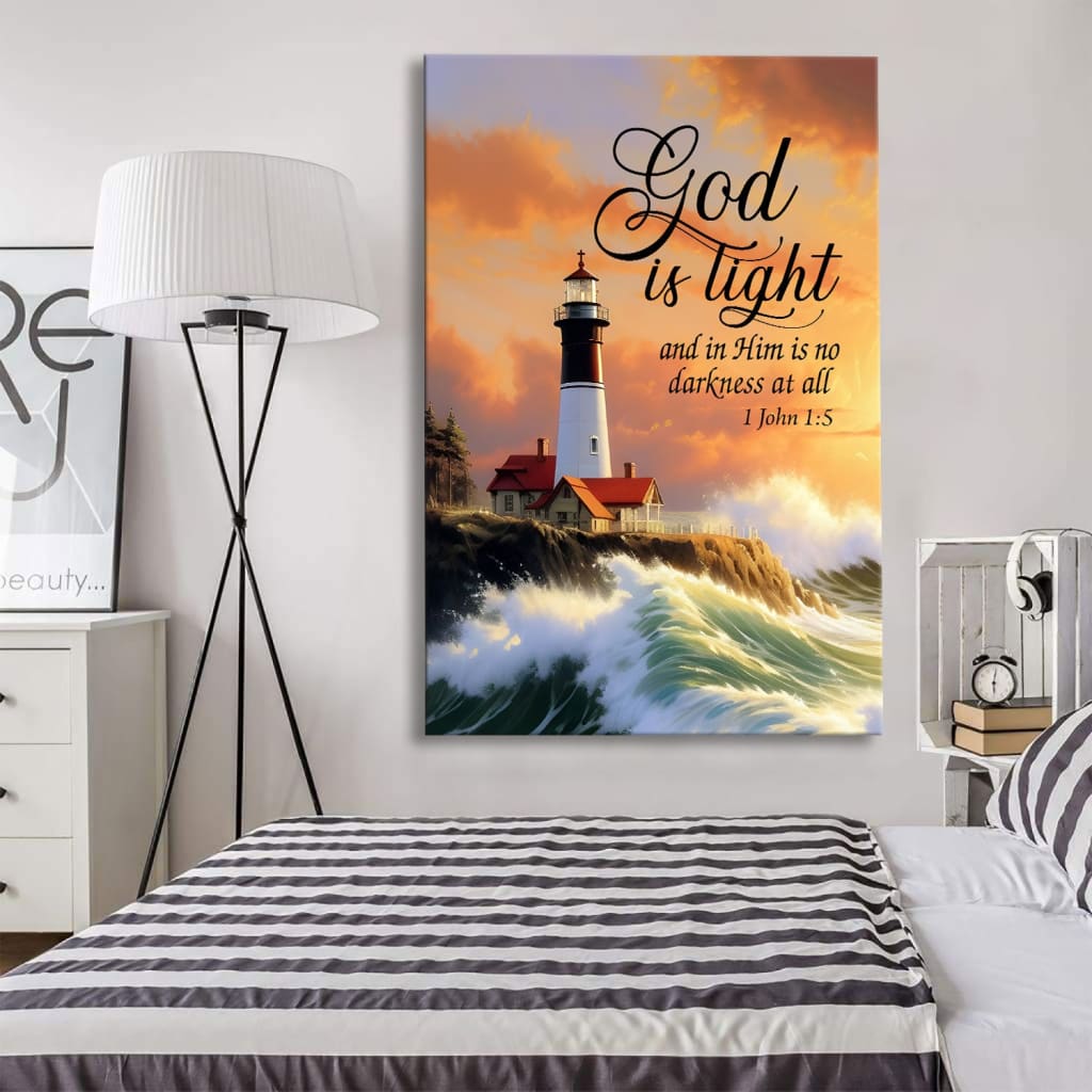 1 John 1:5 God is Light, Lighthouse, Christian Wall Art Canvas
