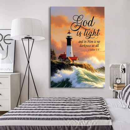 1 John 1:5 God is Light, Lighthouse, Christian Wall Art Canvas