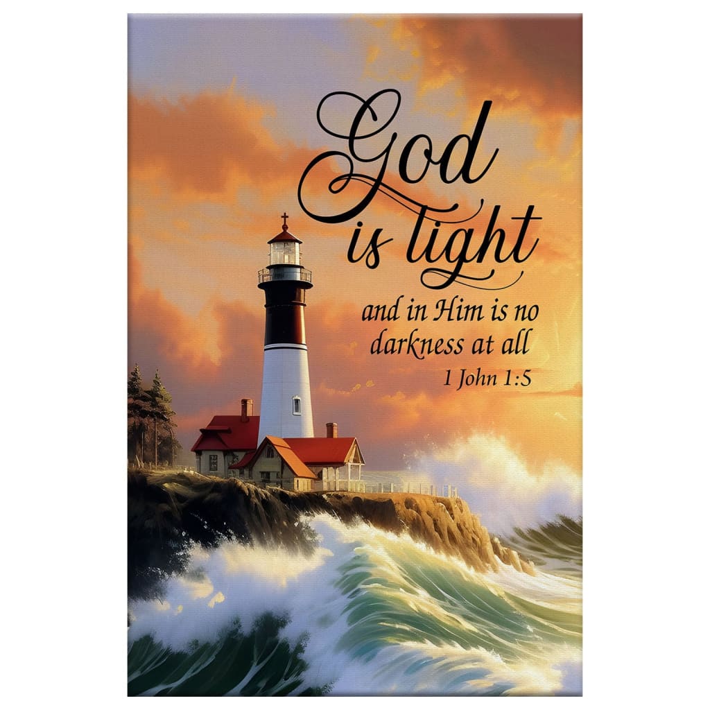 1 John 1:5 God is Light, Lighthouse, Christian Wall Art Canvas