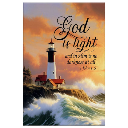 1 John 1:5 God is Light, Lighthouse, Christian Wall Art Canvas