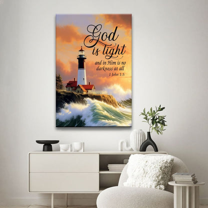 1 John 1:5 God is Light, Lighthouse, Christian Wall Art Canvas