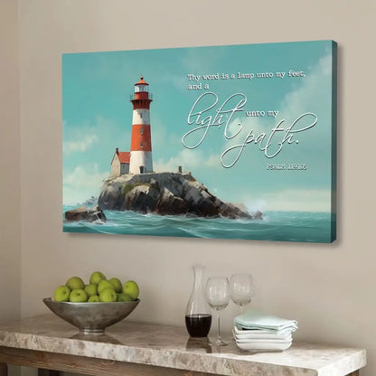 Lighthouse, Psalm 119:105 Thy Word Is A Lamp Wall Art Canvas