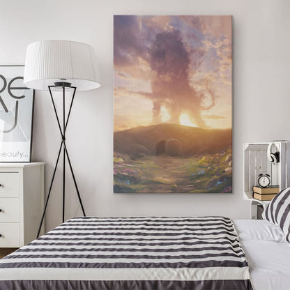 Lion of Judah Above the Empty Tomb, He Is Risen, Wall Art Canvas