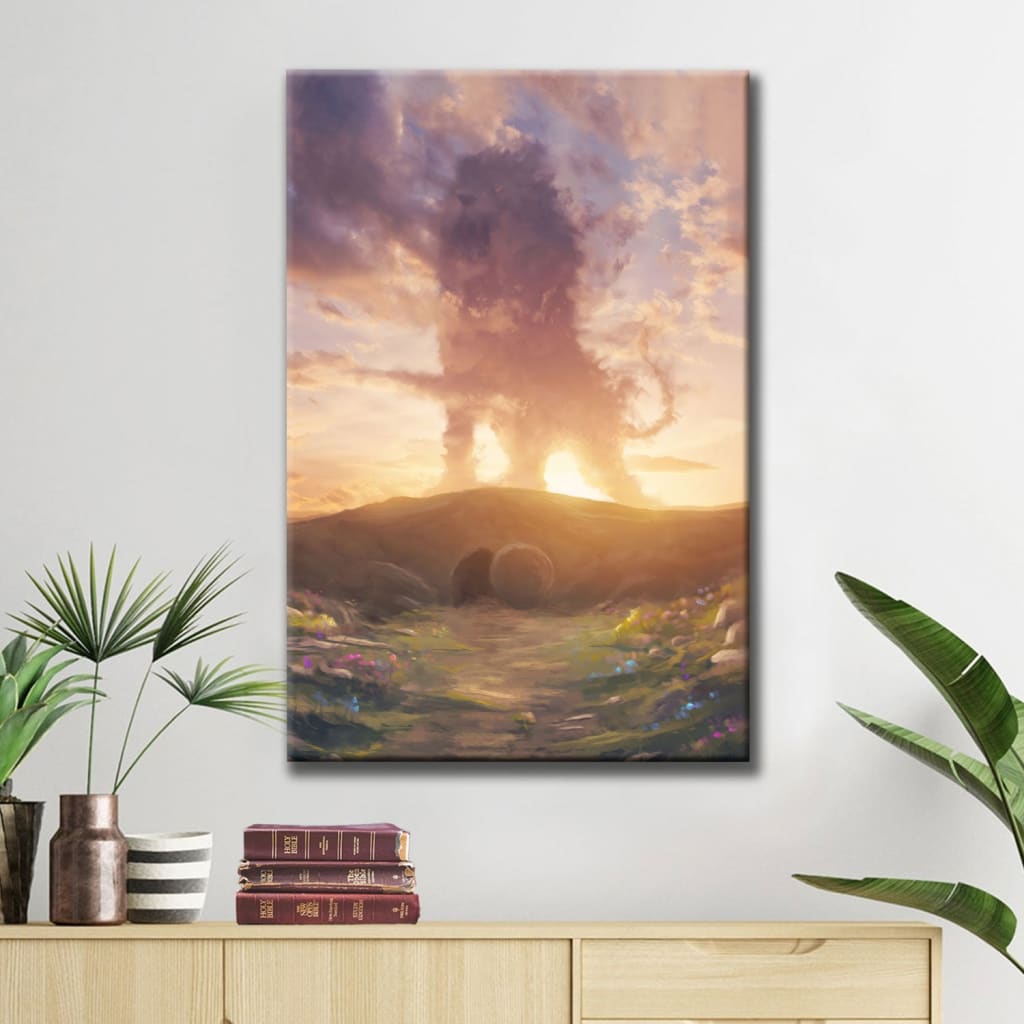 Lion of Judah Above the Empty Tomb, He Is Risen, Wall Art Canvas