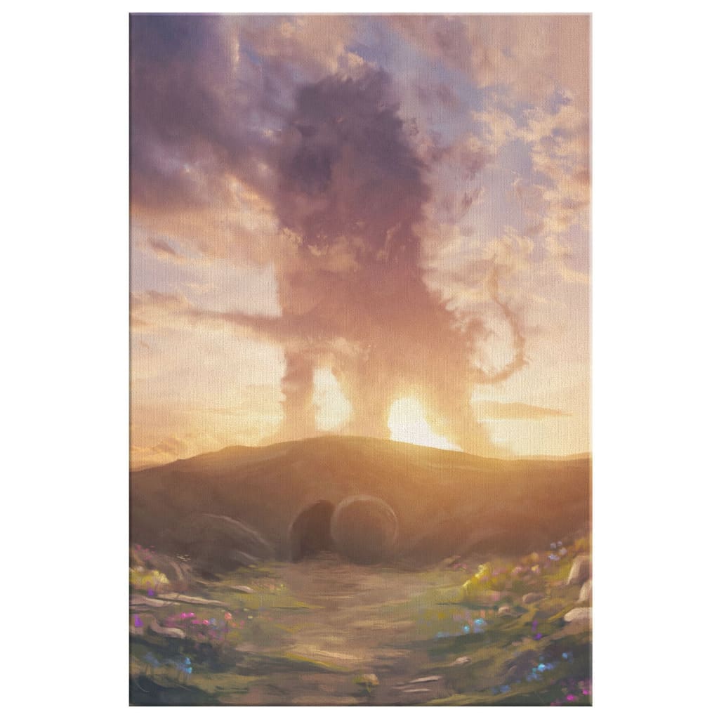 Lion of Judah Above the Empty Tomb, He Is Risen, Wall Art Canvas