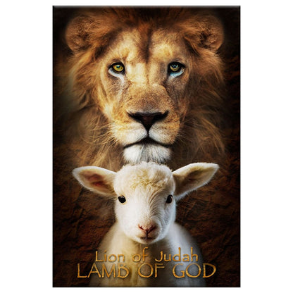 Lion Of Judah And Lamb Of God Stand Together Wall Art Canvas Print