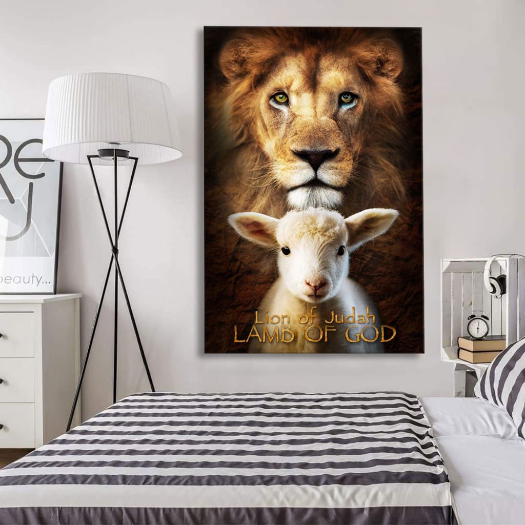 Lion Of Judah And Lamb Of God Stand Together Wall Art Canvas Print