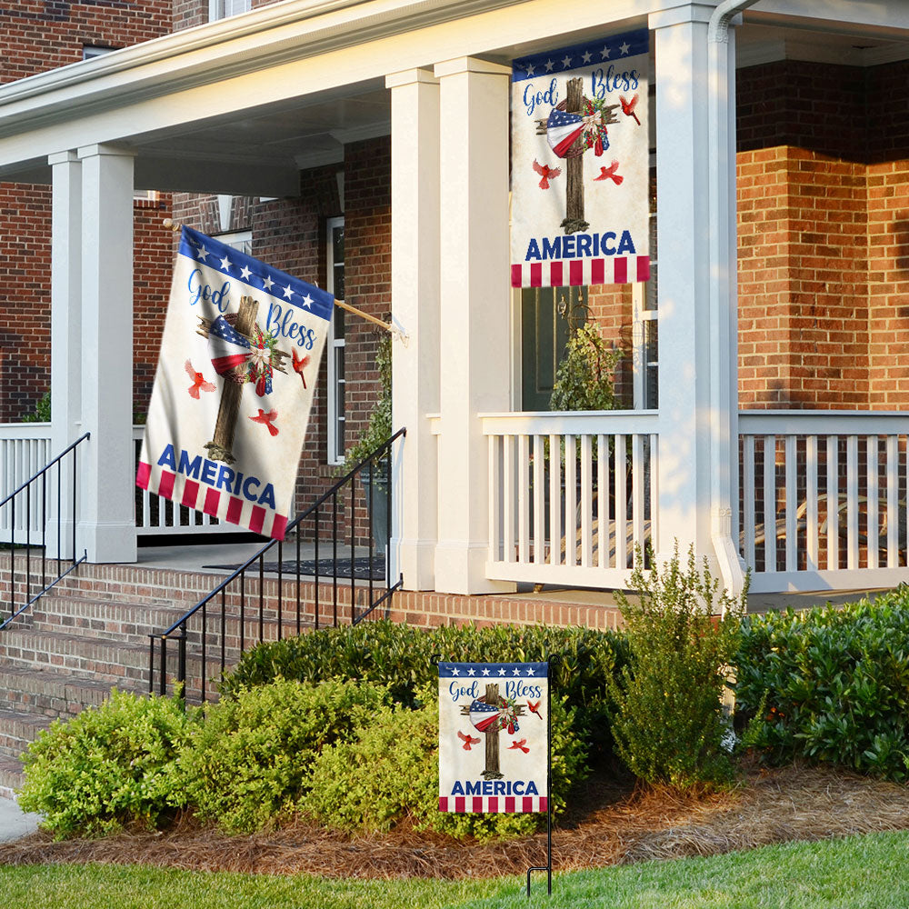 Flagwix American Flag - Christian Cross American Wreath God Bless America Flag