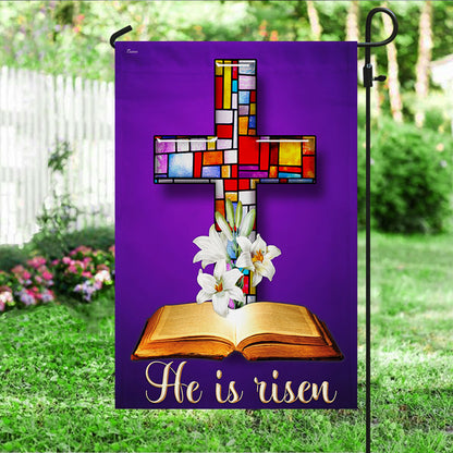 Stained Glass Christian Cross Jesus Christ Easter He Is Risen Flag