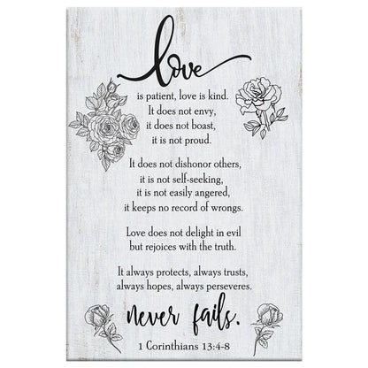 Love Never Fails 1 Corinthians 13:4-8 Wall Art Canvas