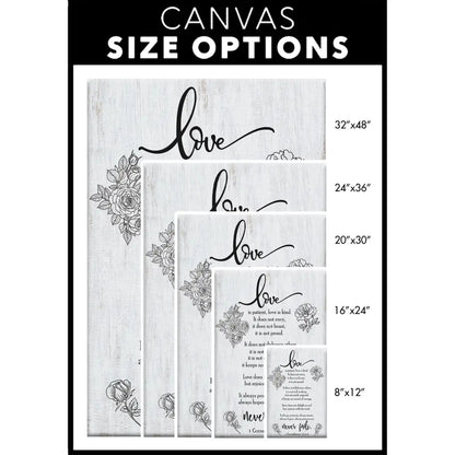 Love Never Fails 1 Corinthians 13:4-8 Wall Art Canvas