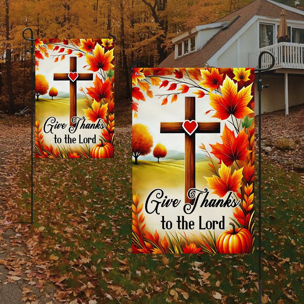 Fall Christian Cross Flag Give Thanks To The Lord Flag