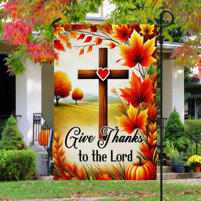 Fall Christian Cross Flag Give Thanks To The Lord Flag